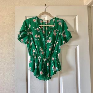 🌸🌼🌾Sienna Sky green pink floral blouse Medium